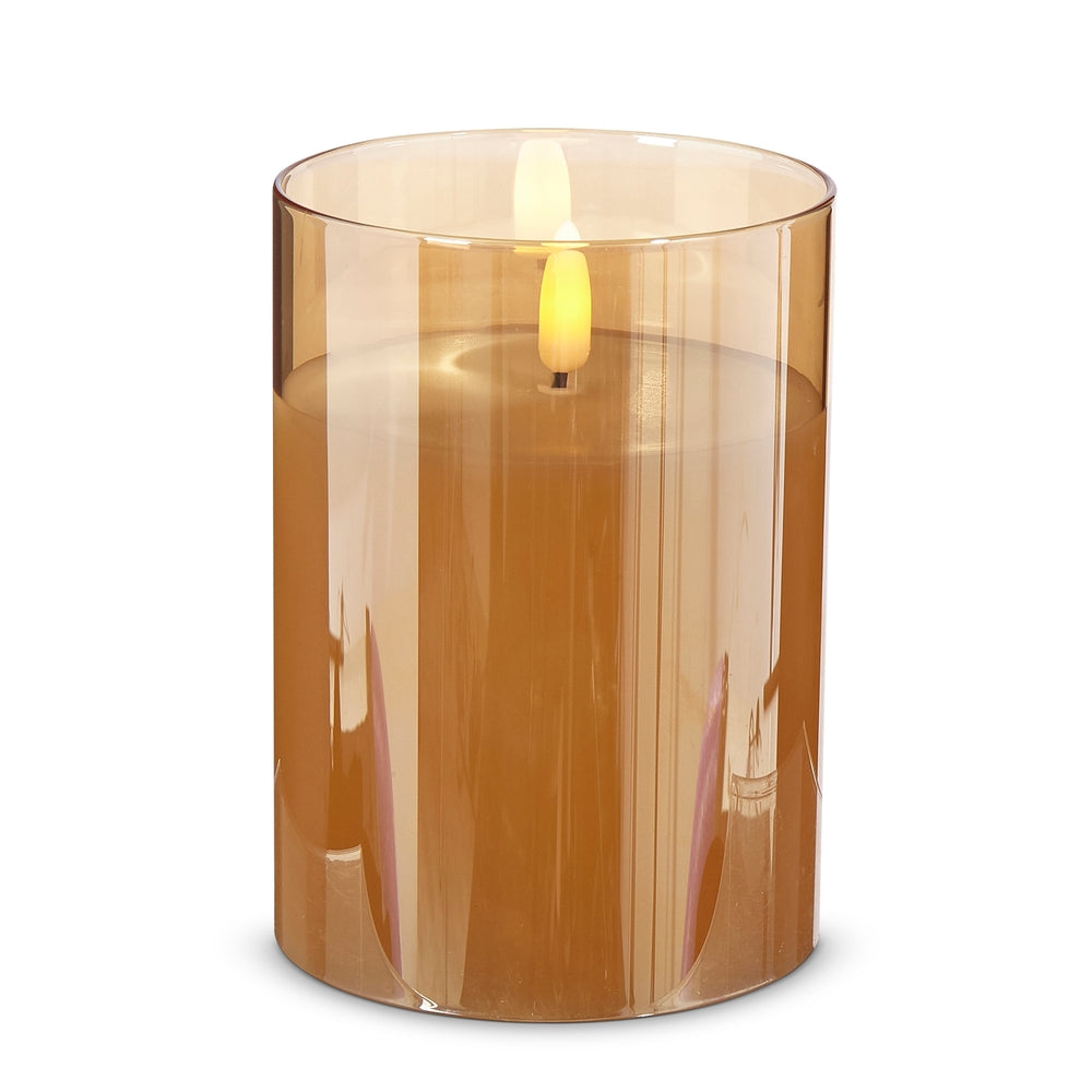 3.5" x 5" Gold Glass Ivory Pillar Candle