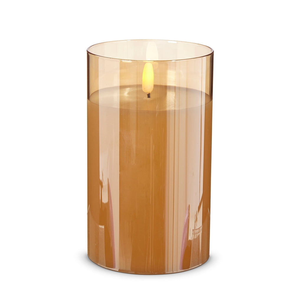 3.5" x 6" Gold Glass Ivory Pillar Candle