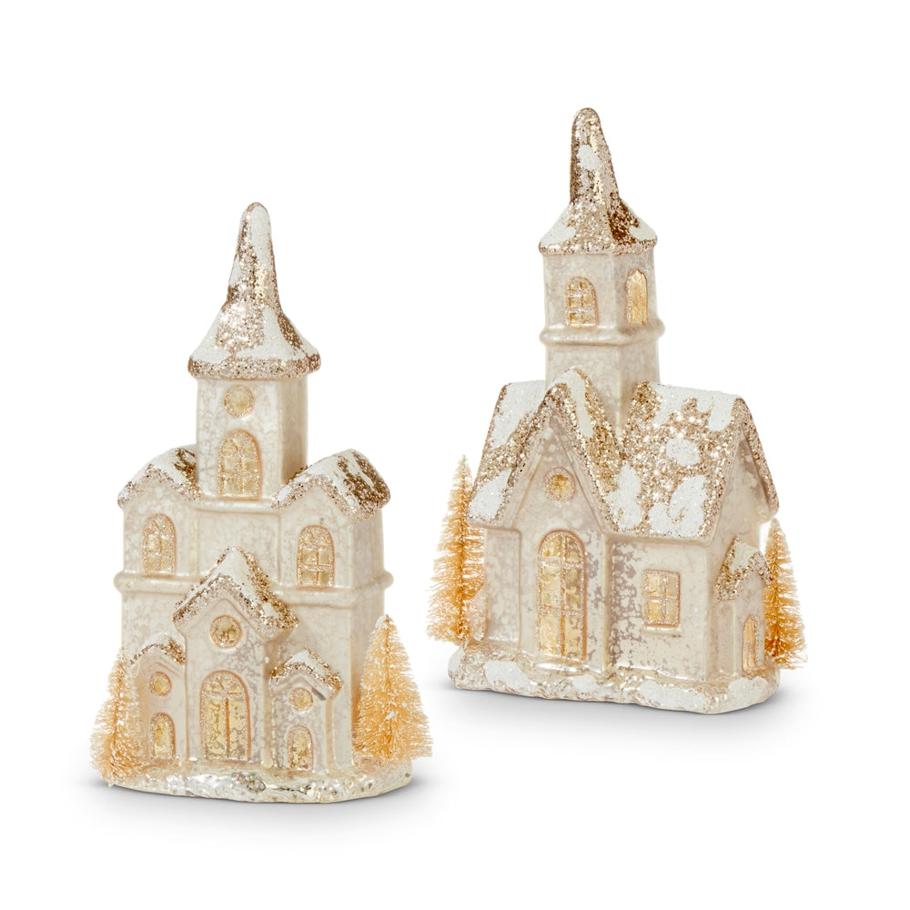 9" Lighted Mercury Glass Church