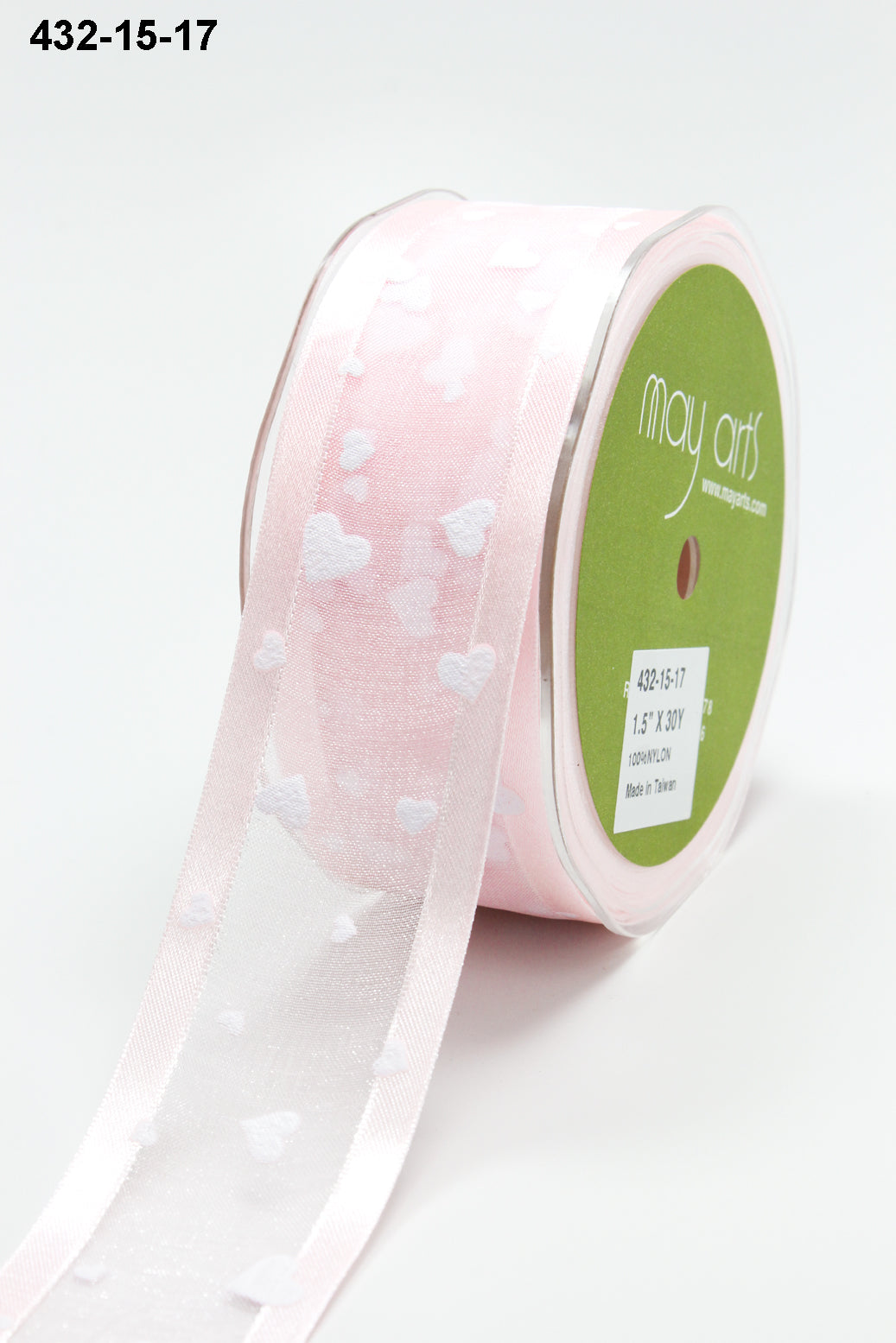 1.5 Inch Sheer Satin Edge Valentine Ribbon – 432-15-17 Pink/White