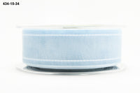 1.5 Inch Sheer Ribbon with Woven White Stitched Edge – 434-15-34 Light Blue
