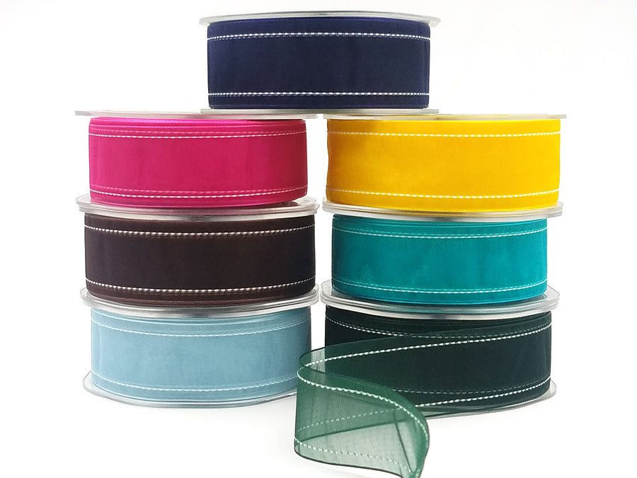 1.5 Inch Sheer Ribbon with Woven White Stitched Edge – 434-15-27 Yellow