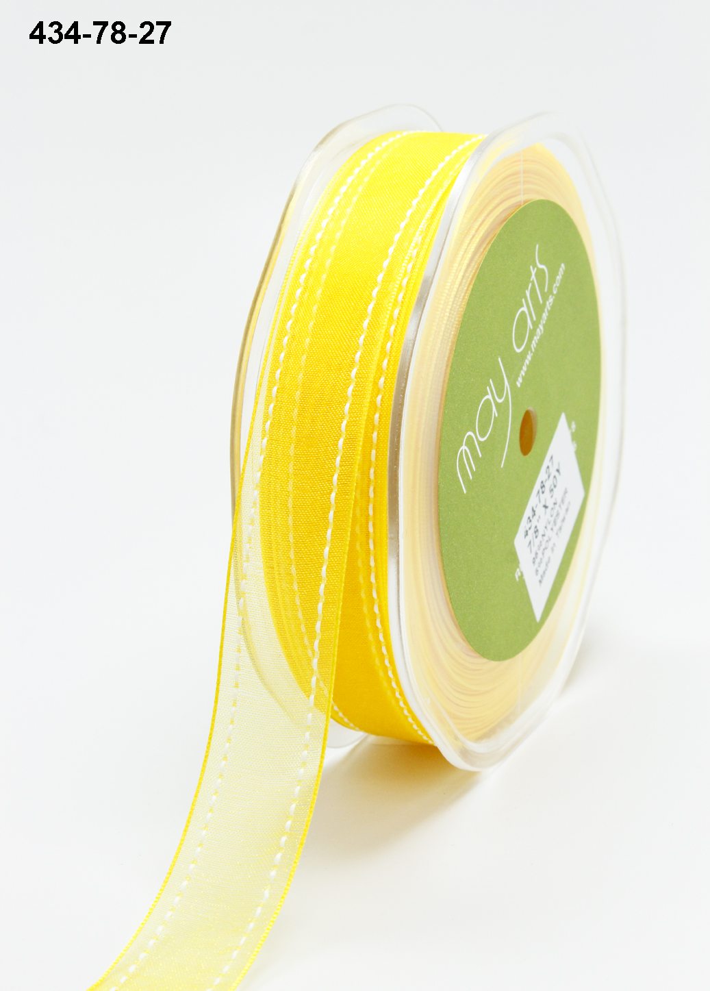 7/8 Inch Sheer Ribbon with Woven White Stitched Edge – 434-78-27 Yellow