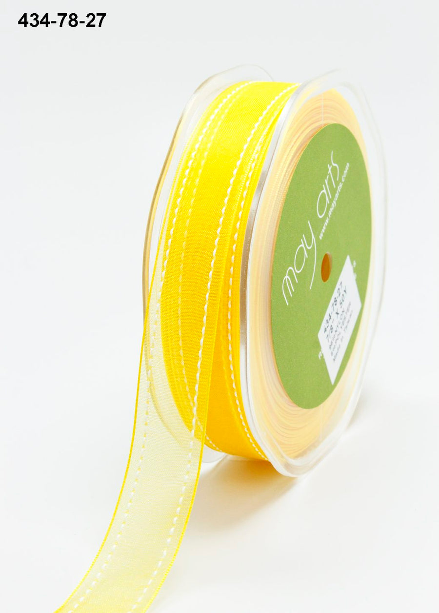 7/8 Inch Sheer Ribbon with Woven White Stitched Edge – 434-78-27 Yellow