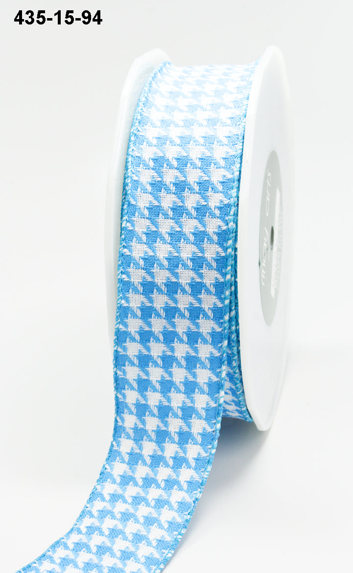 1.5 Inch Woven Houndstooth Print Ribbon with Woven Edge – 435-15-94 Turquoise
