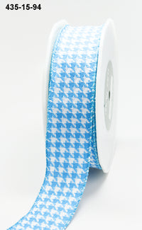1.5 Inch Woven Houndstooth Print Ribbon with Woven Edge – 435-15-94 Turquoise