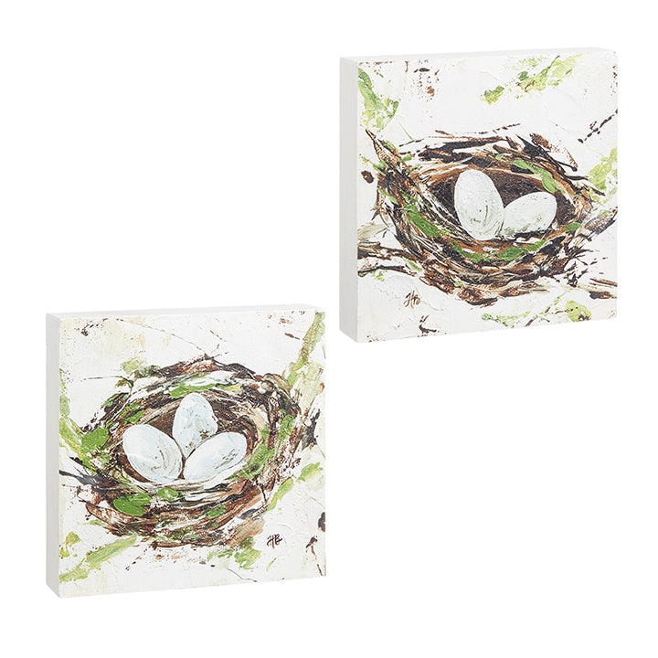 8" Blue Eggs in Nest Block Wall Decor