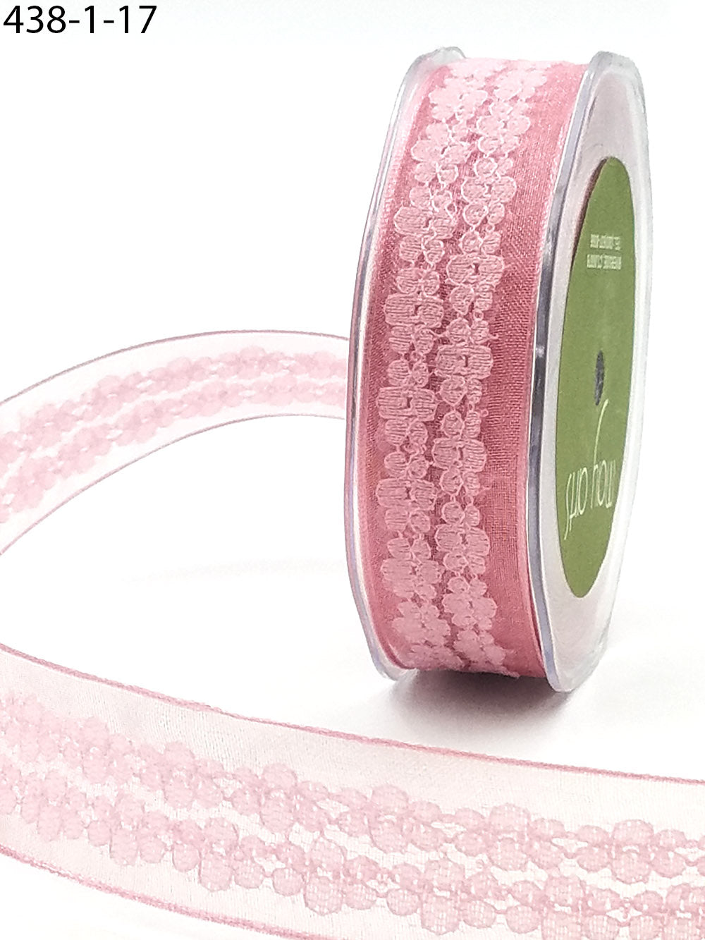 1 Inch Sheer Lace / Wired Ribbon – 438-1-17 Pink