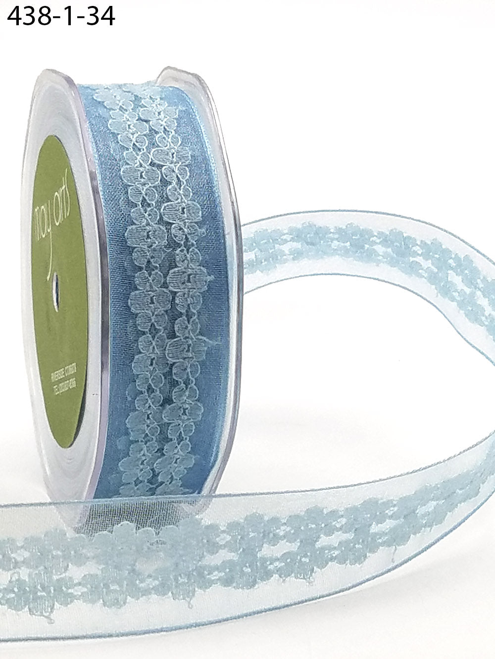 1 Inch Sheer Lace / Wired Ribbon – 438-1-34 Light Blue