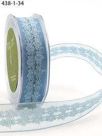 1 Inch Sheer Lace / Wired Ribbon – 438-1-34 Light Blue