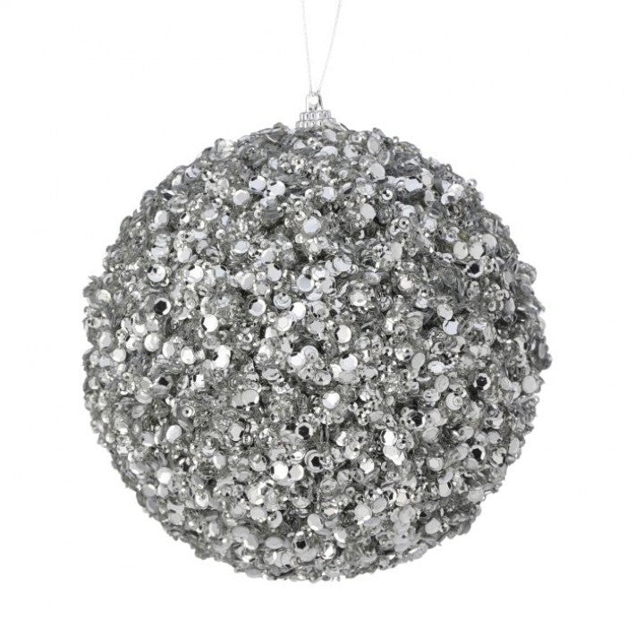 5" Platinum Sequin Jewel Ball Ornament
