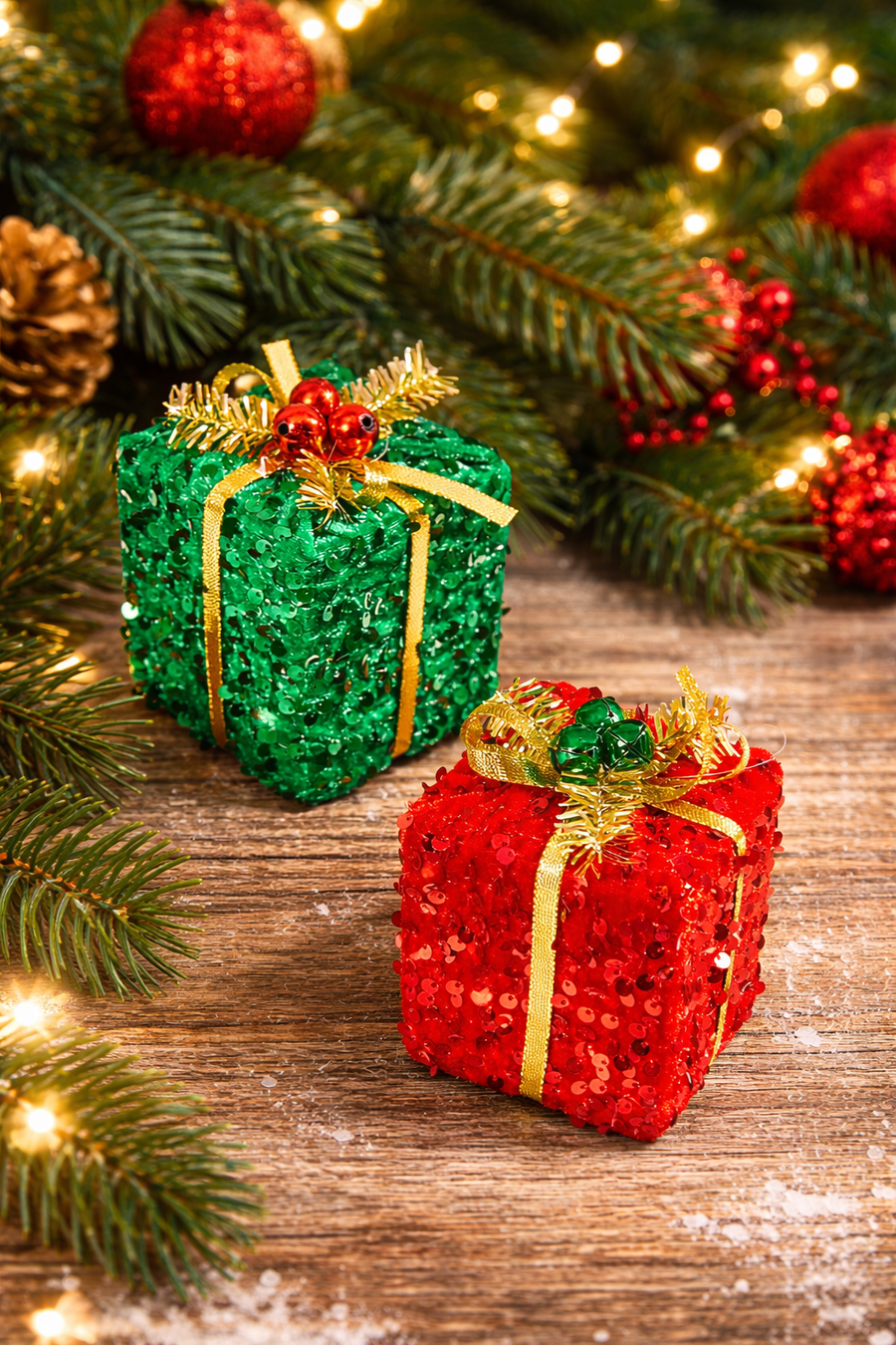 4.5" Red & Green Sequin Gift Assorted Ornament