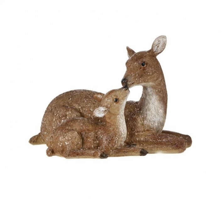 9" Brown Glittered Deer Kissing Baby