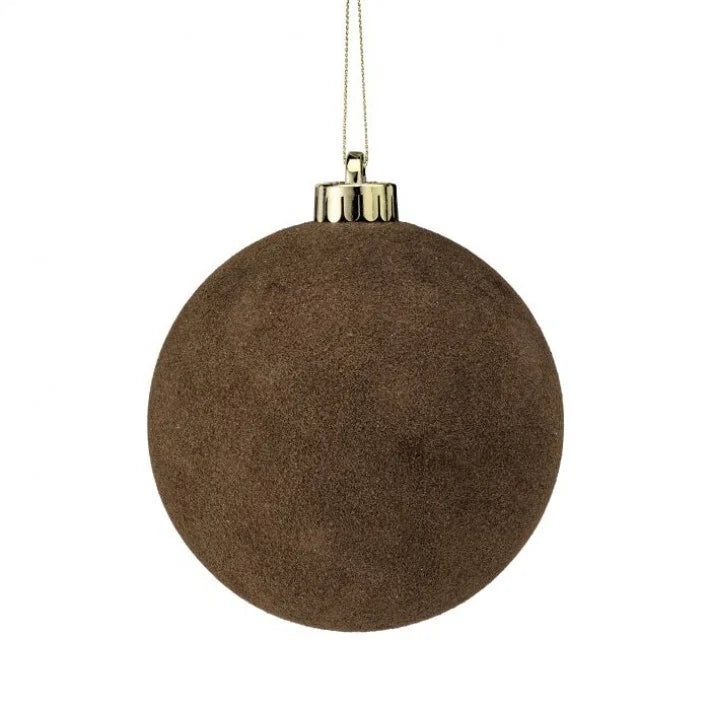 5" Brown Velvet Ball Ornament Set Of 3