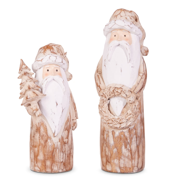 10" Natural Distressed Carved Santas