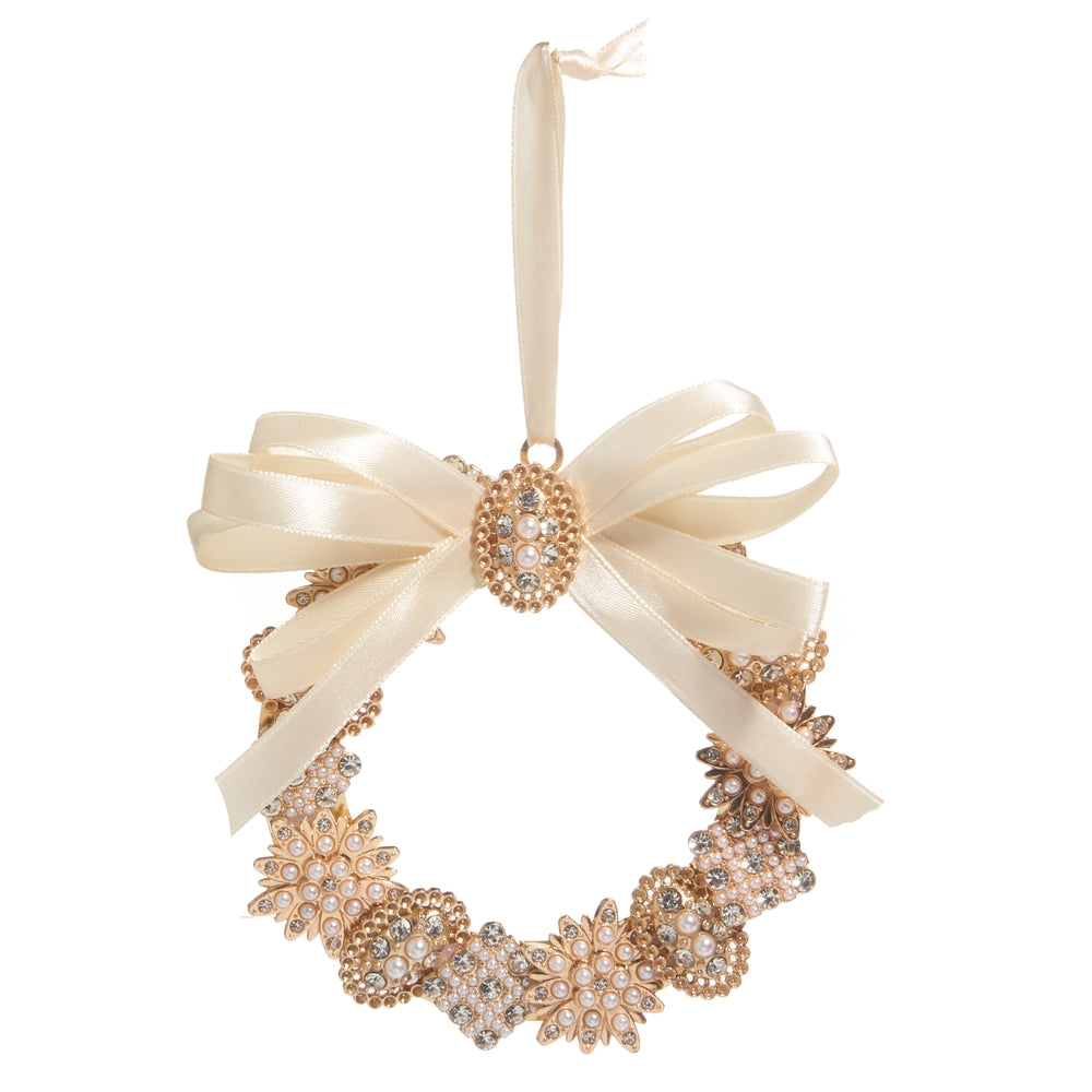 4.5" Vintage Brooch Wreath Ornament - Metal, Plastic And