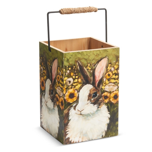14" Rabbit and Sunflower Container with Handle