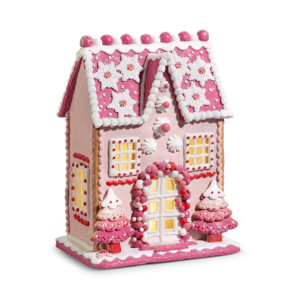 Lighted Pink Gingerbread House 13 Inch Clay Dough
