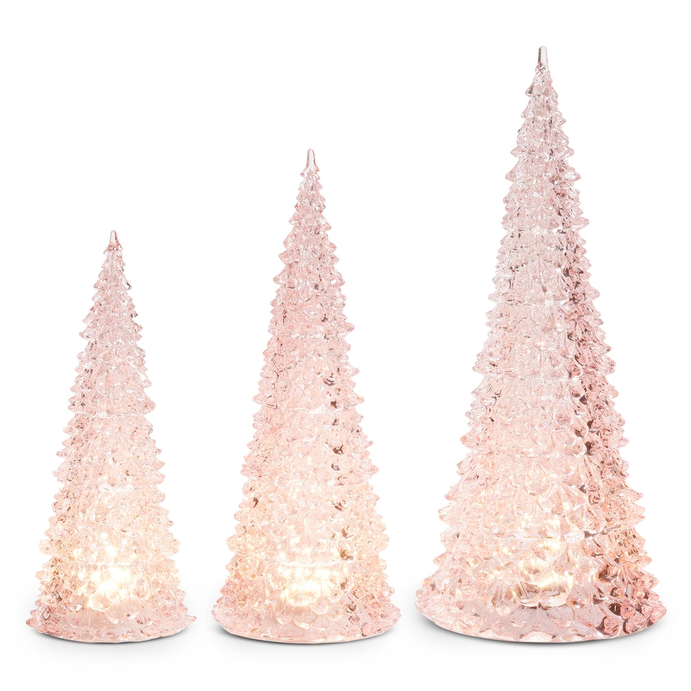Lighted Pink Trees Set of 3 - 15.5 Inch Plastic