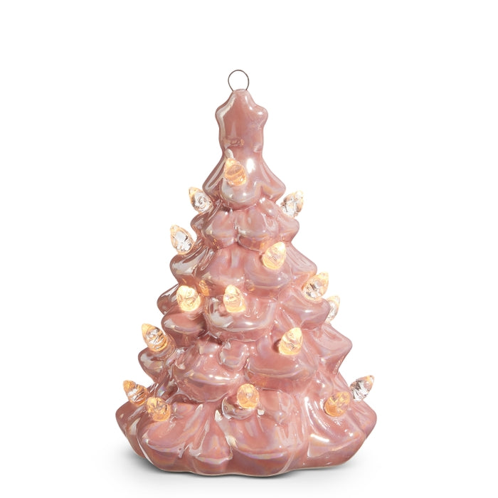 Lighted Pink Ceramic Tree Ornament 5 Inch