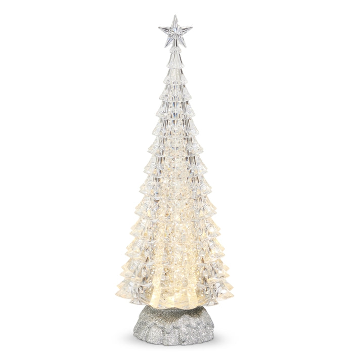15" Lighted Silver Tree with Swirling Glitter