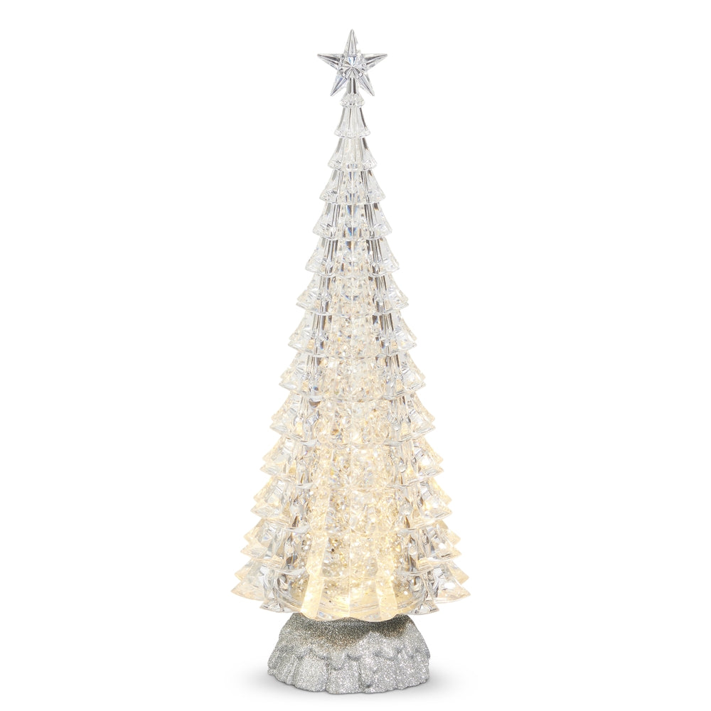15" Lighted Silver Tree with Swirling Glitter