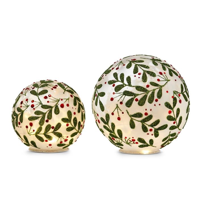8" Lighted Botanical Holly Balls