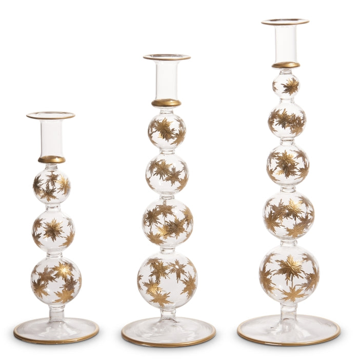 14.25" Gold Etched Snowflake Candlesticks