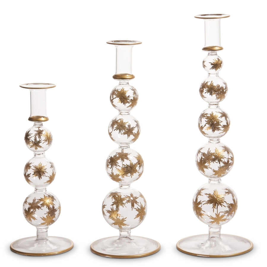 14.25" Gold Etched Snowflake Candlesticks