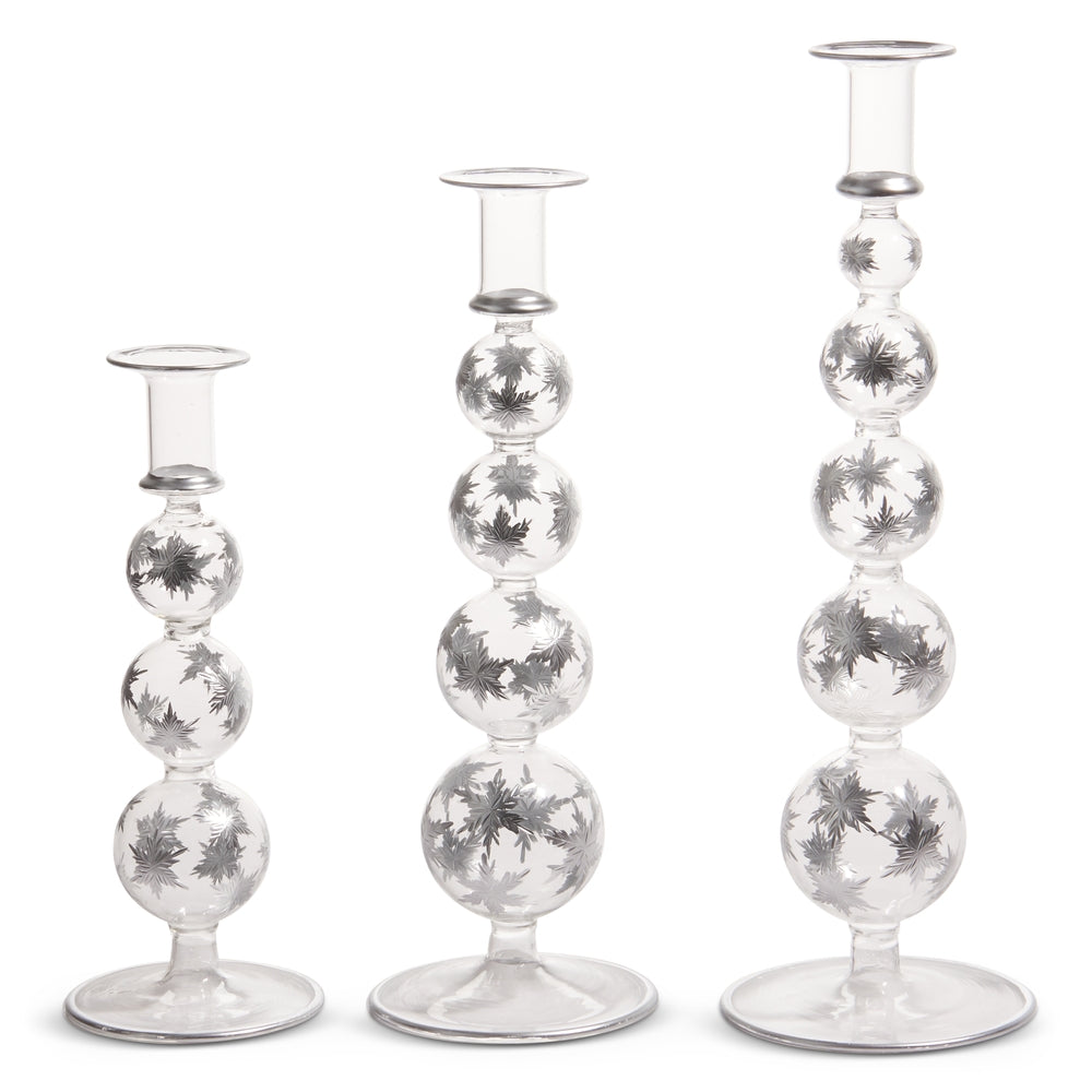 14.5" Silver Etched Snowflake Candle Sticks