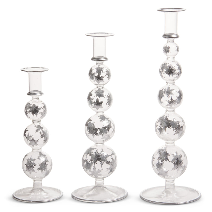 14.5" Silver Etched Snowflake Candle Sticks