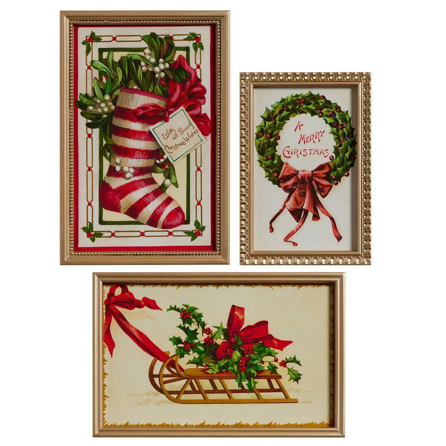 18" Vintage Christmas Wishes Framed Wall Art
