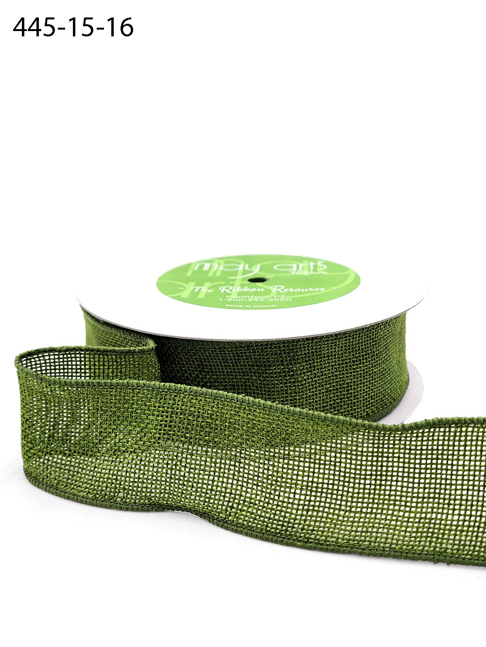 1.5 Inch Faux Burlap Ribbon with Wired Woven Edge – 445-15-16 Olive