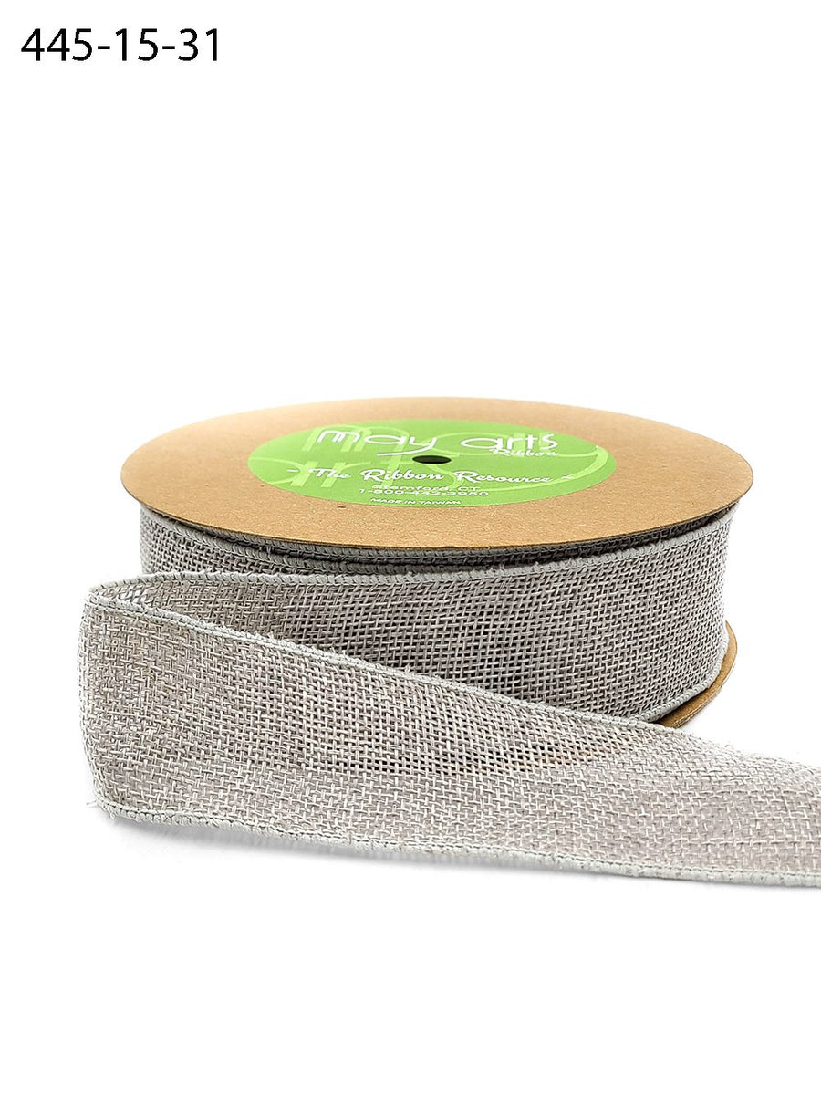 1.5 Inch Faux Burlap Ribbon with Wired Woven Edge – 445-15-31 Gray