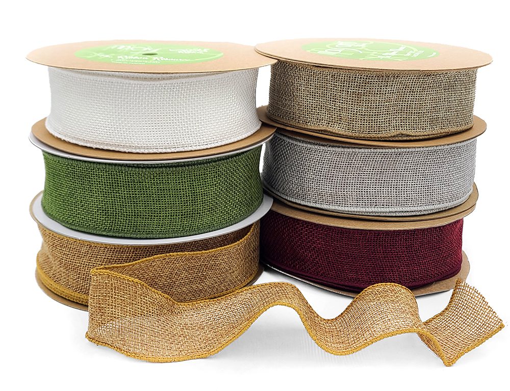 1.5 Inch Faux Burlap Ribbon with Wired Woven Edge – 445-15-01 White