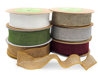 1.5 Inch Faux Burlap Ribbon with Wired Woven Edge – 445-15-01 White