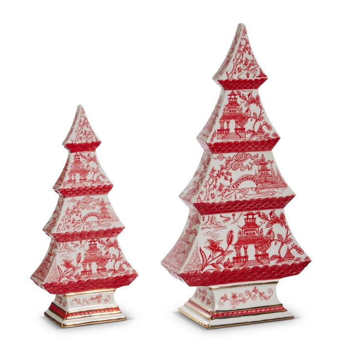 12.5" Red Chinoiserie Trees