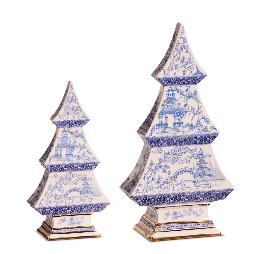 9" Blue Chinoiserie Trees