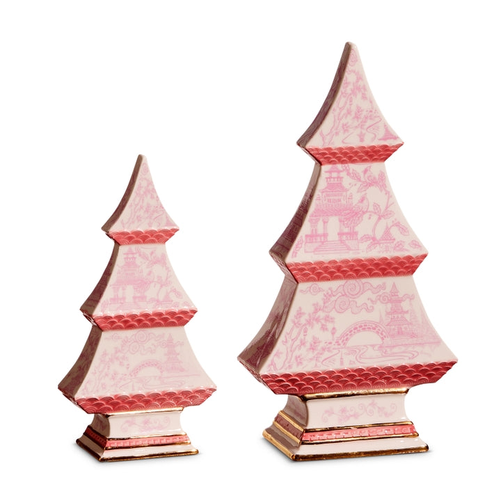 Lighted Pink Chinoiserie Tree Ornament 5 Inch Ceramic