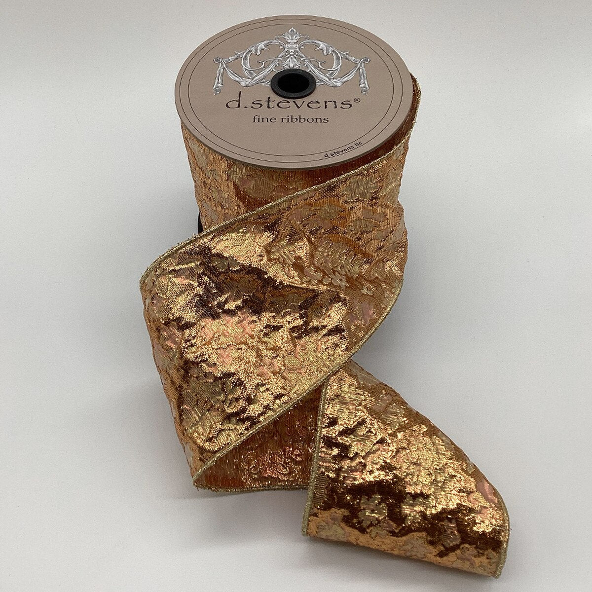 Peach Copper Jacquard Ribbon 4 Inch x 10 Yards