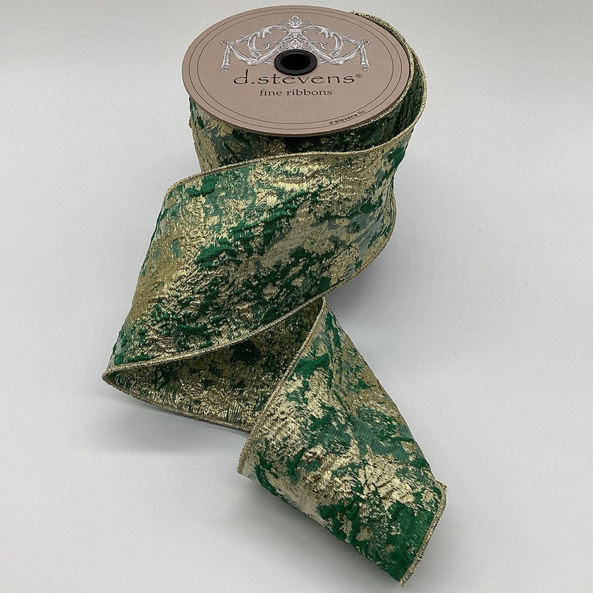 Green Gold Abstract Raised Jacquard Ribbon 4" x 10 Yds
