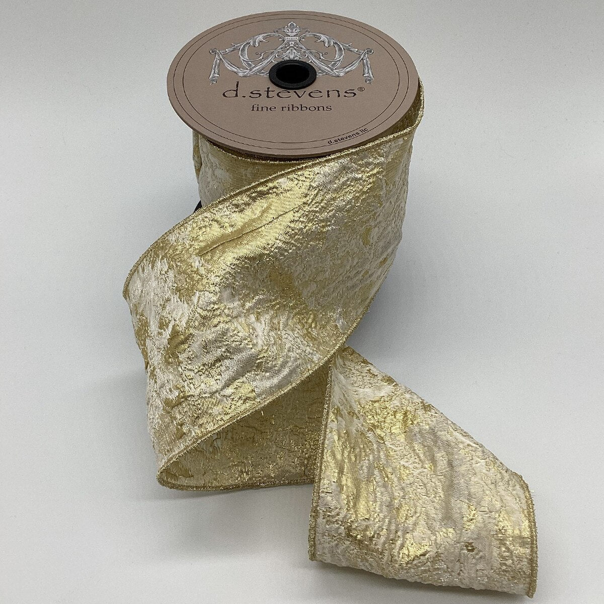 Ivory Gold Abstract Raised Jacquard Ribbon 4" x 10 Yds