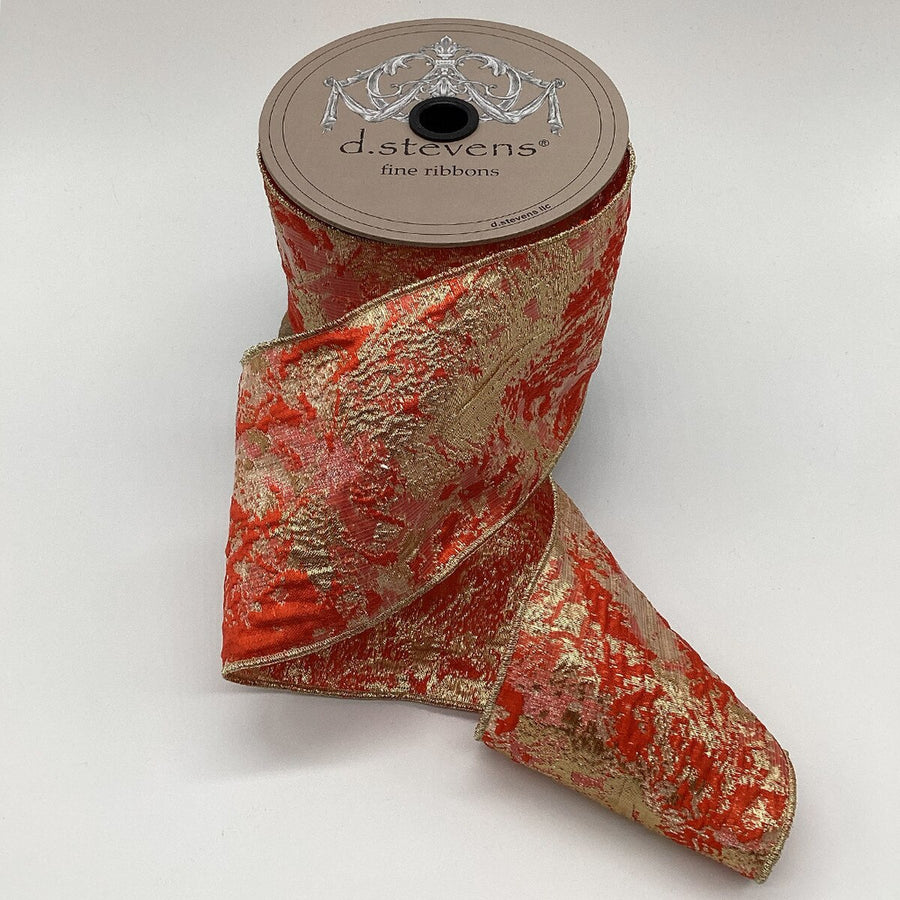 Jacquard Ribbon Red Gold 4 Inch x 10 Yards