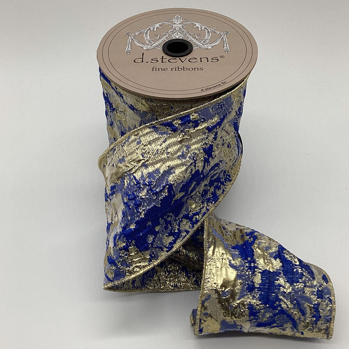 Navy Gold Abstract Raised Jacquard Ribbon 4" x 10 Yds
