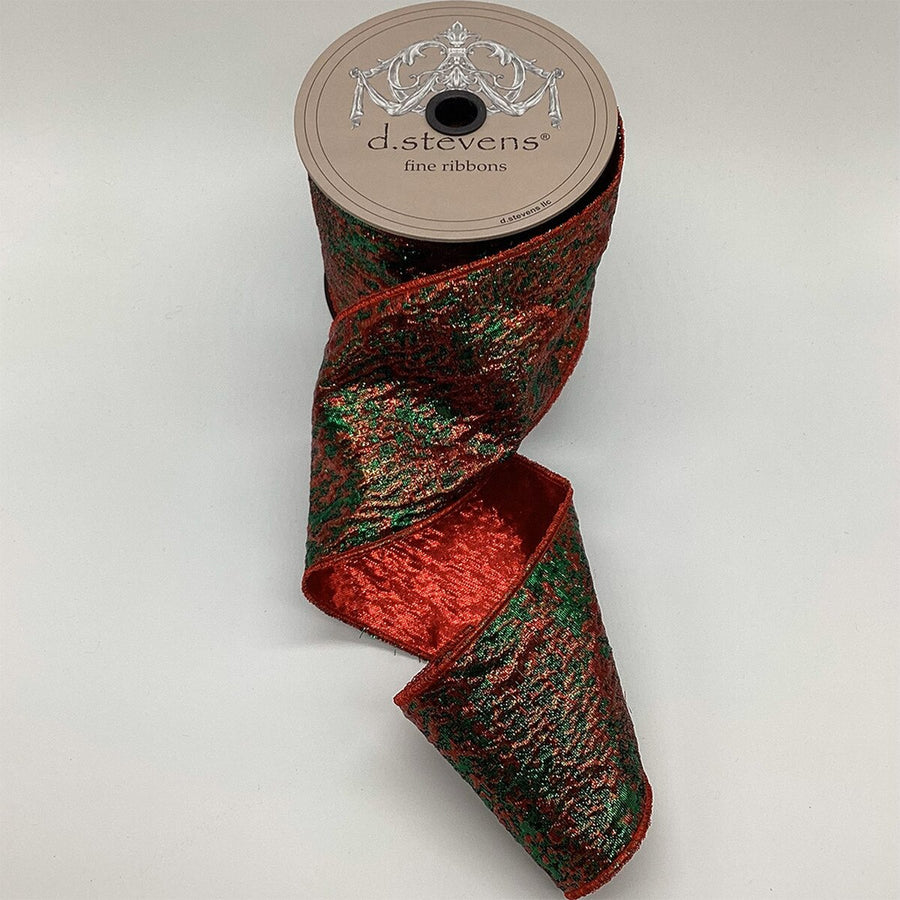 Holiday Red Green Metallic Jacquard Ribbon 4" x 10 Yds