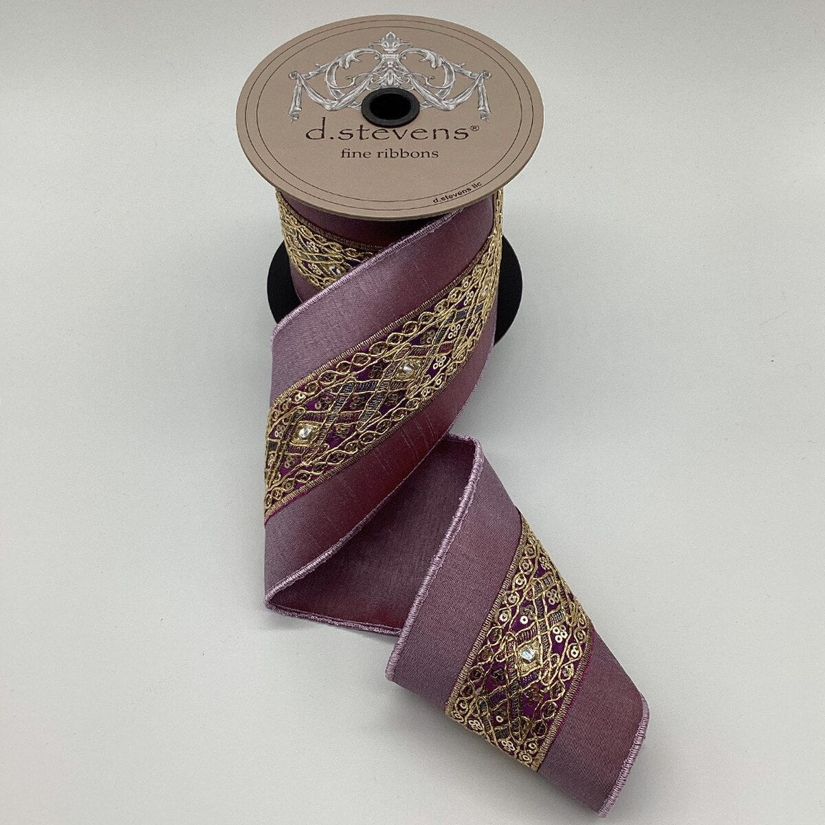 Gold Lavender Dupion Ribbon 4 Inch x 5 Yards