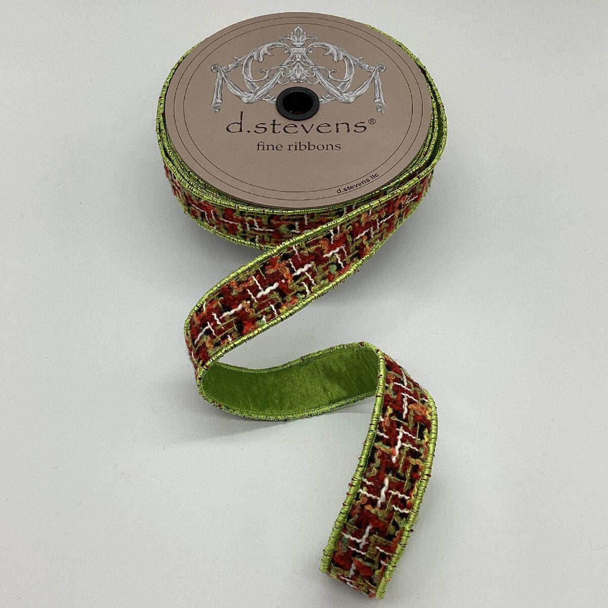 Boucle Dupion Ribbon Lime Burgundy White 1 Inch x 10 Yds