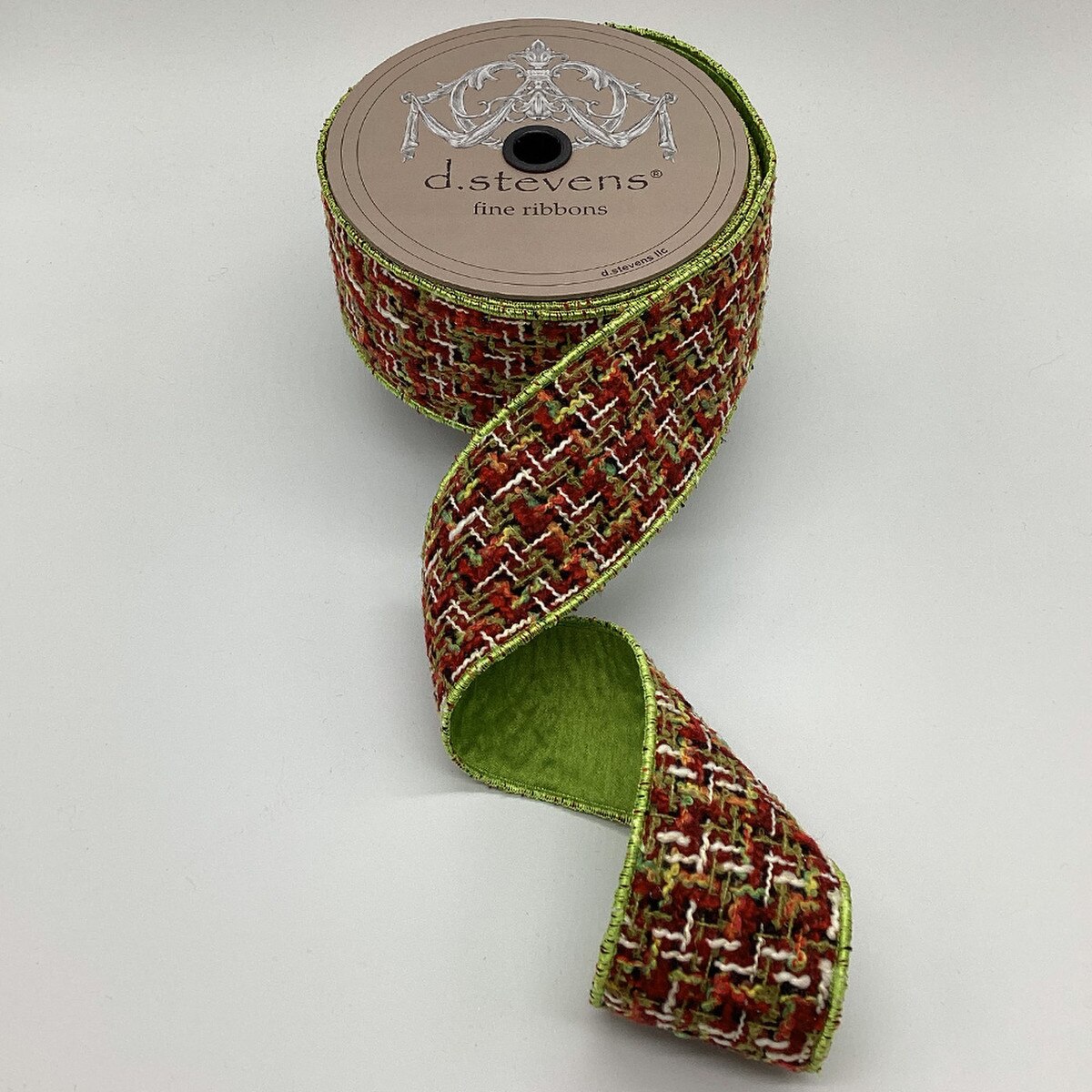Boucle Dupion Ribbon 2.5 Inch Lime Burgundy White 10 Yds