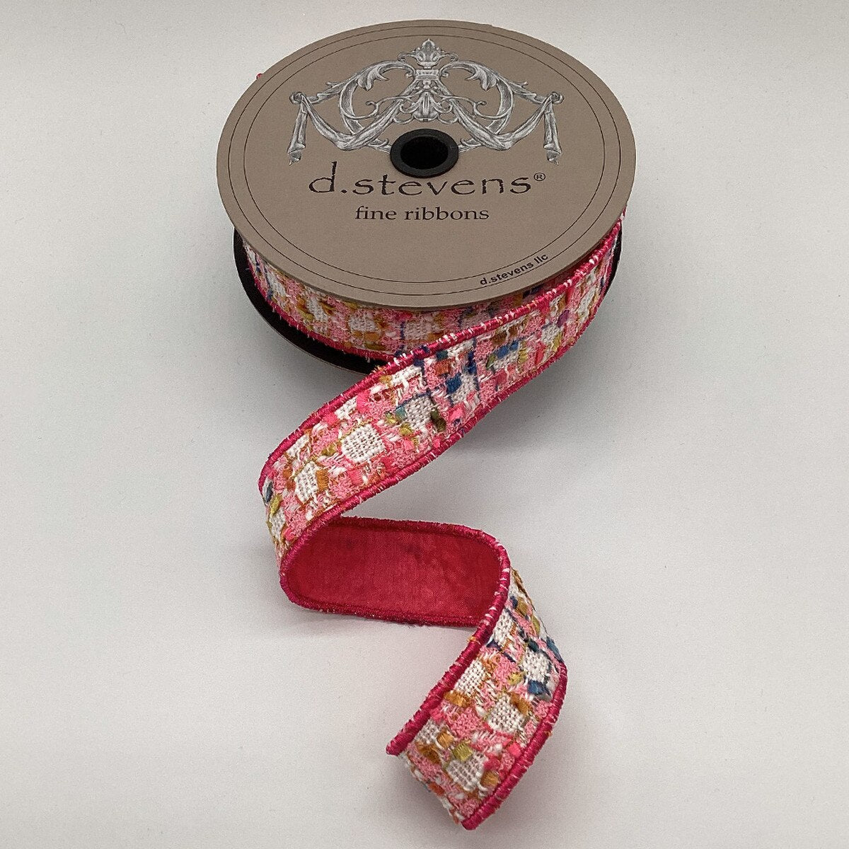 Boucle Dupion Ribbon Pink Gold White 1" x 10 Yds
