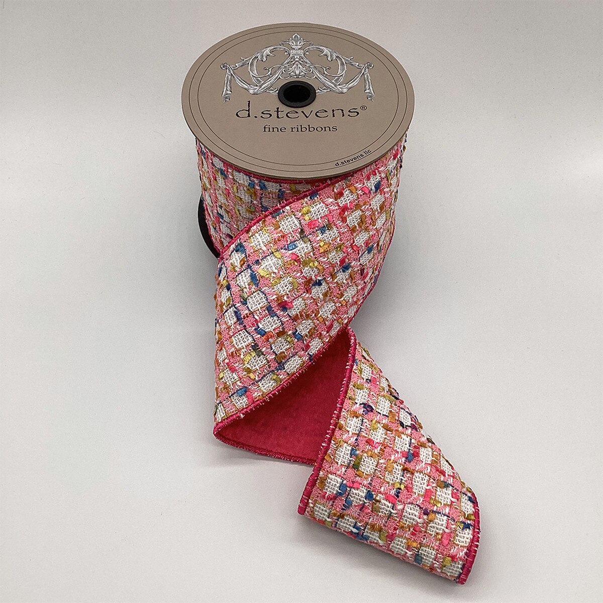 Boucle Dupion Ribbon Pink Gold White 4 Inch x 10 Yards